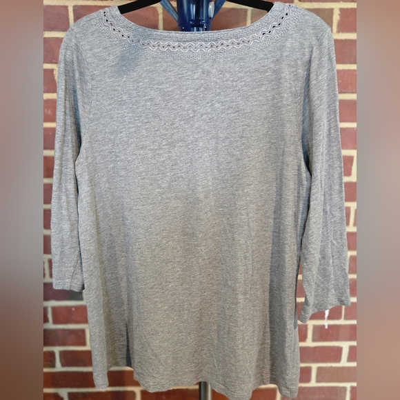 J. Jill Gray Long Sleeve V-Neck Cotton Blend Stretch Top Medium - Picture 2 of 4
